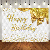 Aperturee - Aperturee Bow Glitter Gold White Vibe Happy Birthday Backdrop